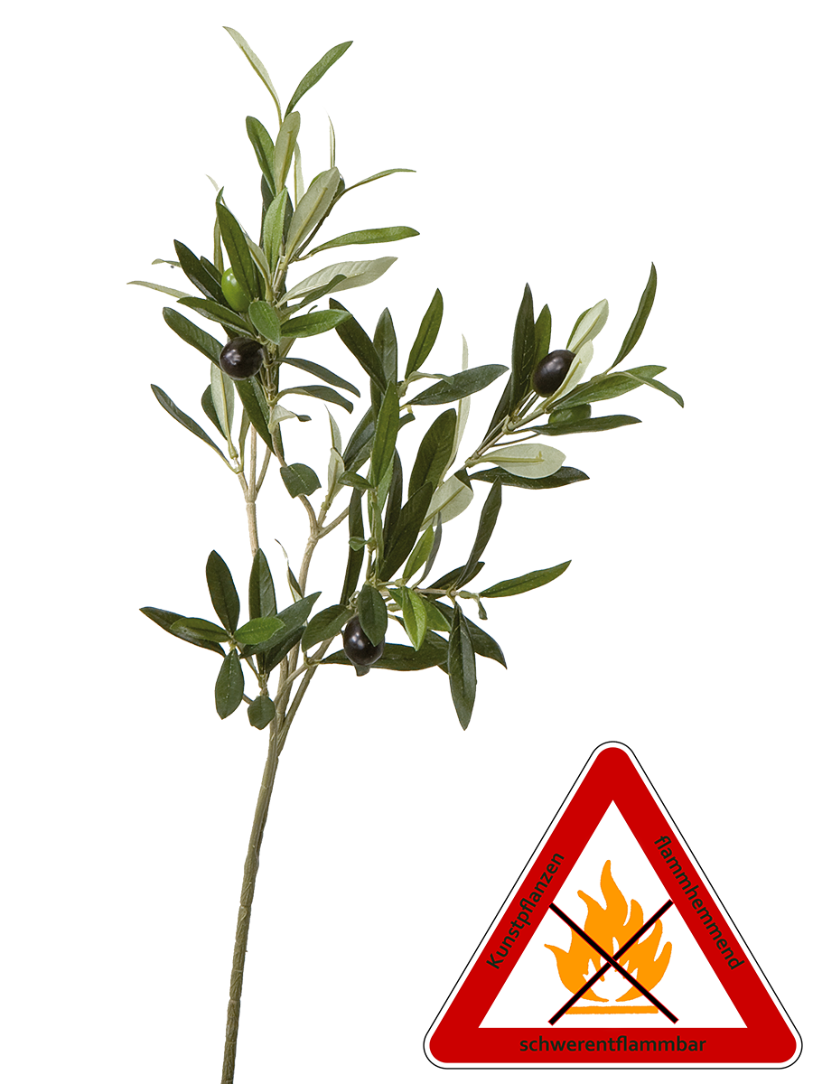 Olivenzweig künstlich mit Frucht ca.50 cm permanent schwerentflammbar.