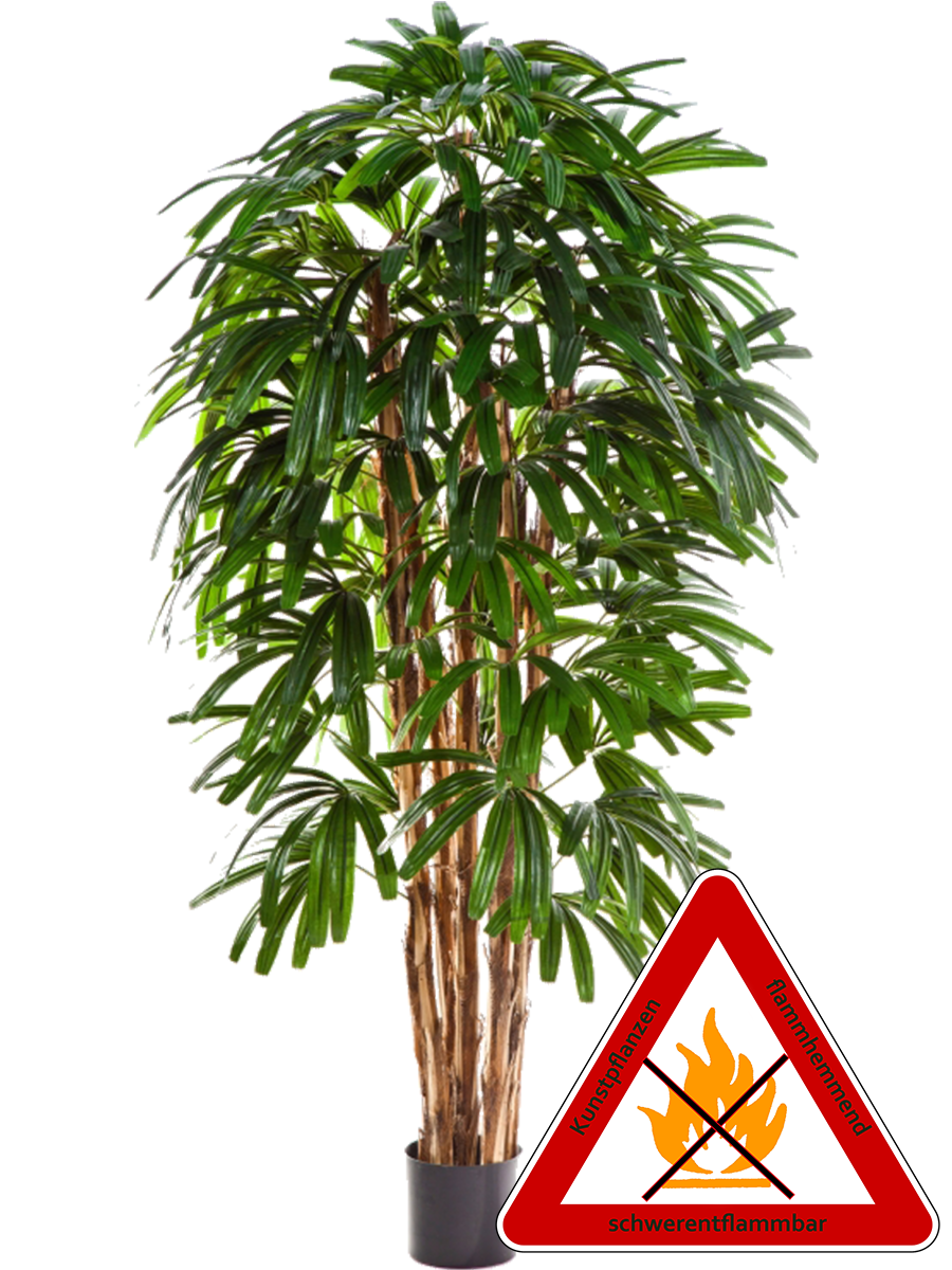 Rhapis Palme künstlich ca. 210 cm, permanent schwerentflammbar.